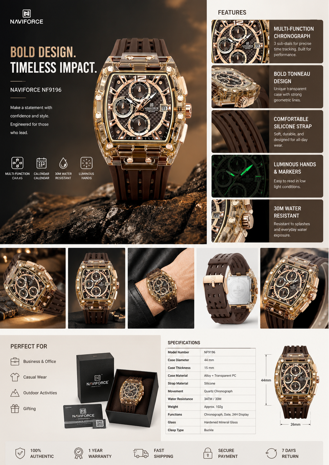 Top Brand NAVIFORCE Luxury Chronograph watch